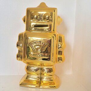 Gold Retro Vintage Style Robot Ceramic Piggy Coin Bank